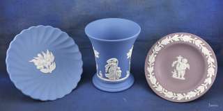 English Jasperware Wedgwood Vase/Dishes Blue Lavendar  