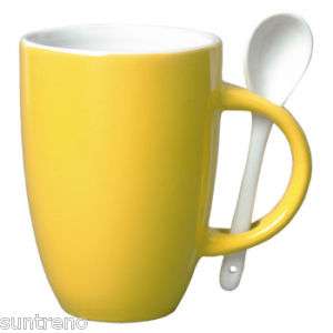 Ceramic Coffee Cup Mug + Spoon 12 oz set of 4 NEW  