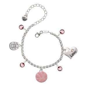  Large 2 D Pink Basketball Love & Luck Charm Bracelet with 