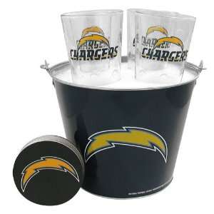 San Diego Chargers NFL Metal Bucket, Satin Etch Pint Glass & Coaster 