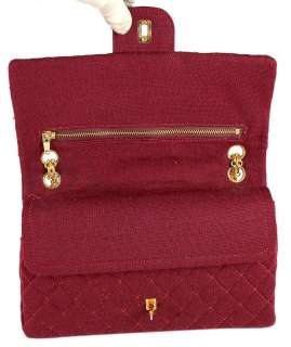   Quilted Burgundy Fabric Mademoiselle Double Flap Bag Purse  