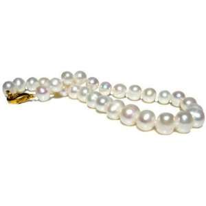  White Semi Baroque Pearl Bracelet   6.5 8.0mm Pearls   8.5 