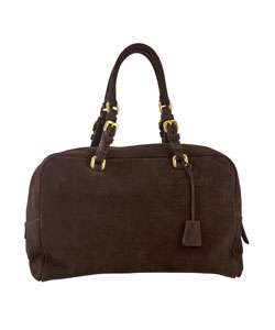 Prada Large Dark Brown Suede Satchel Handbag  Overstock