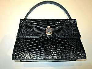 Luxe Gucci Vintage Crocodile Alligator Ladies Top Handle Handbag Purse 