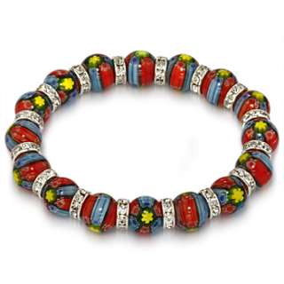 murano multi color glass bead cubic zirconia crystal fashion bracelet