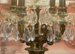 Antique Vintage Cherub Candelabra Table Lamp w/ crystals  