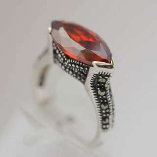 Marcasite and Garnets .925 Sterling Silver Ring sz 4.5  
