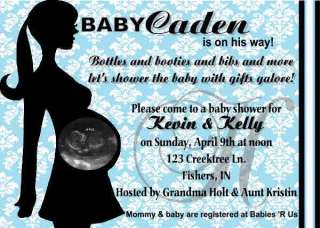 Ultrasound Silhouette Baby Shower Invitation Blue Boy  