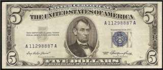 1953 $5 DOLLAR BILL SILVER CERTIFICATE BLUE SEAL NOTE Fr 1655 EF++ 