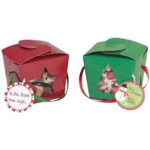  Christmas Red & Green Pint Paper Pails w/Tags 4 Per Pack 