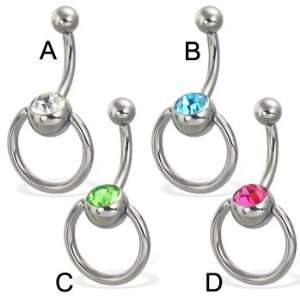  Jeweled door knocker belly ring, 12 ga, pink   D: Jewelry
