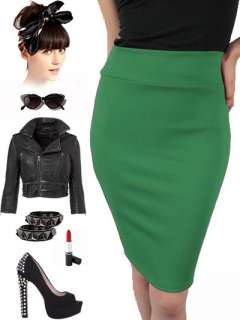  GREEN Ponti Knit HIGH WAIST Bombshell PINUP Wiggle PENCIL Skirt  