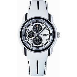 Police Mens White Pulse Leather Strap Watch  