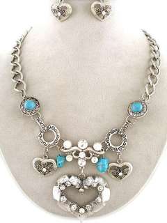 CHUNKY Turquoise Heart Charm Necklace & Earring Set  