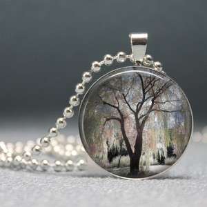 Weeping Willow Tree Handmade Altered Art Photo Pendant Necklace, no 