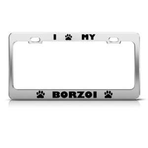 Borzoi Dog Dogs Chrome Animal Metal license plate frame Tag Holder
