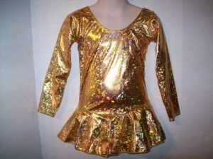 NEW Shiny Gold Foil Ice Figure Skating Dress CH 10  
