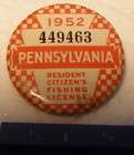 VINTAGE 1928 PA. TIN FISHING LICENSE PIN/BUTTON W/ PAPER LIC.  