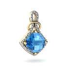 Jewels For Me Blue Topaz Antique Style Pendant 14K White Gold Genuine 