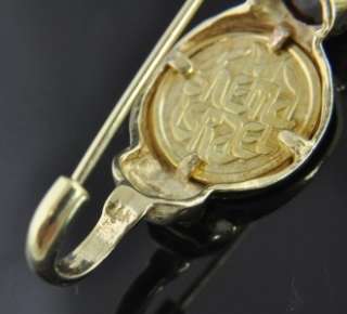   Vintage 14K Yellow Gold Israel Hebrew Coin Garnet Wire Drop Earrings