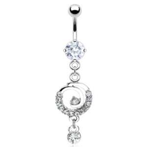  Dangling Spiral Belly Button Navel Ring Dangle with Clear 