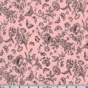  45 Wide Michael Miller Floral Toile Pink Fabric By The 