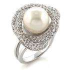 Rings   Fashion Jewelry   Womens Rhodium Plated Brass Ring with White 