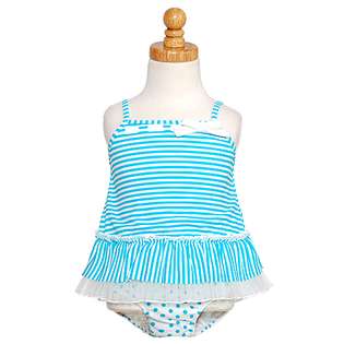 Kate Mack Baby Girls Turquoise White Stripe Tankini 2pc Swimsuit 3M at 