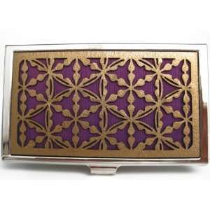   card holder, credit cardholder, leather & silk, oriental motif, gold