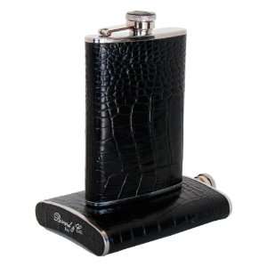 Brizard & Co. Croco Pattern Black Leather Stainless Steel 8oz Hip 