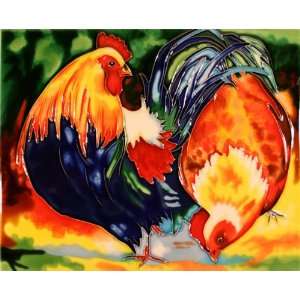   Art Tile   11 x 14 Horizontal   Rooster and Hen