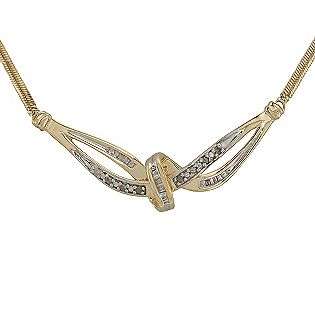 10 cttw Diamond Bypass Ribbon Necklace in 14K Gold Over Sterling Si 