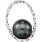   14K White Gold 11.00Mm/ 1/3Cttw Tahitian Pearl And Diamond Pendant