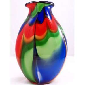  Murano Design Mouth Blown Wide Liped 3 Colored Glass Vase 