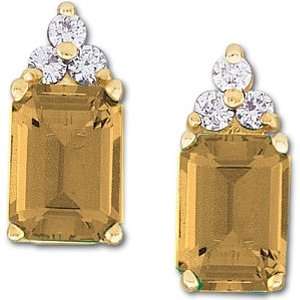  14K Yellow Gold Golden Topaz and Diamond Earrings: Jewelry