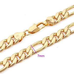 22K Yellow Gold GP 24 Mens Figaro Link Necklace 7mm  