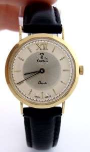 18K GOLD VICENCE ITALY LEATHER BAND QUARTZ WATCH 7 1/2  