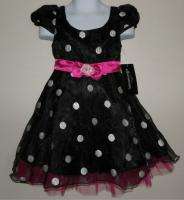   ELLEMENNO Toddler Girls Black Pink White Polka Dot Party Dress Size 4T