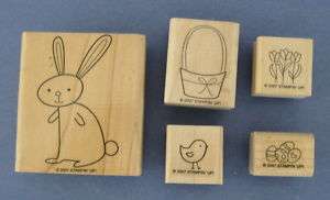 Stampin Up 5 Rubber Stamps Set Easter Bunny Hugs Basket  