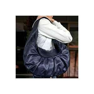  NOVICA Leather handbag, Samba Navy