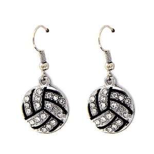   Silvertone Clear Rhinestone Volleyball Dangle Earrings Fashion Jewelry