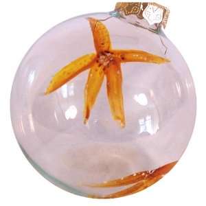 Golden Starfish Ornament. Hand Painted Glass Ball Ornament 