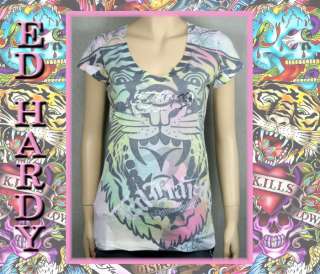 ED Hardy womens ELECTRIC TIGER T shirt allover NEW  