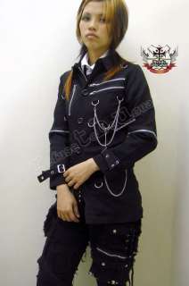 Gothic Duke Punk Pocket Chain Zip Blazer Denim Jacket M  