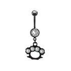   Steel Belly Ring with Clear Crystals   Dangling Brass Knuckle   Black