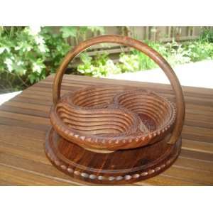 Collapsible Wooden Basket 12 inch Three Compartment 