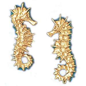  14kt Yellow Gold Sea Horse Earrings Jewelry