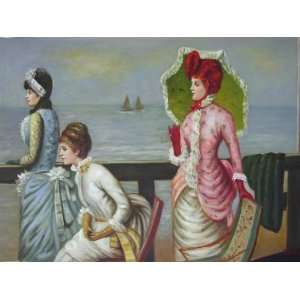   inch Pretty Girl Art Oil Painting Noble Ladies By Sea