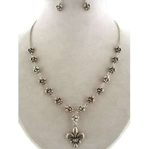 Fashion Jewelry ~ Silvertone Antique Look Fleur De Lis Necklace and 