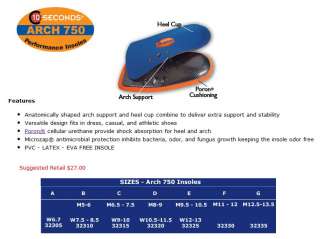 10 Seconds Arch 750 Support Stability Insoles ALL SIZE  